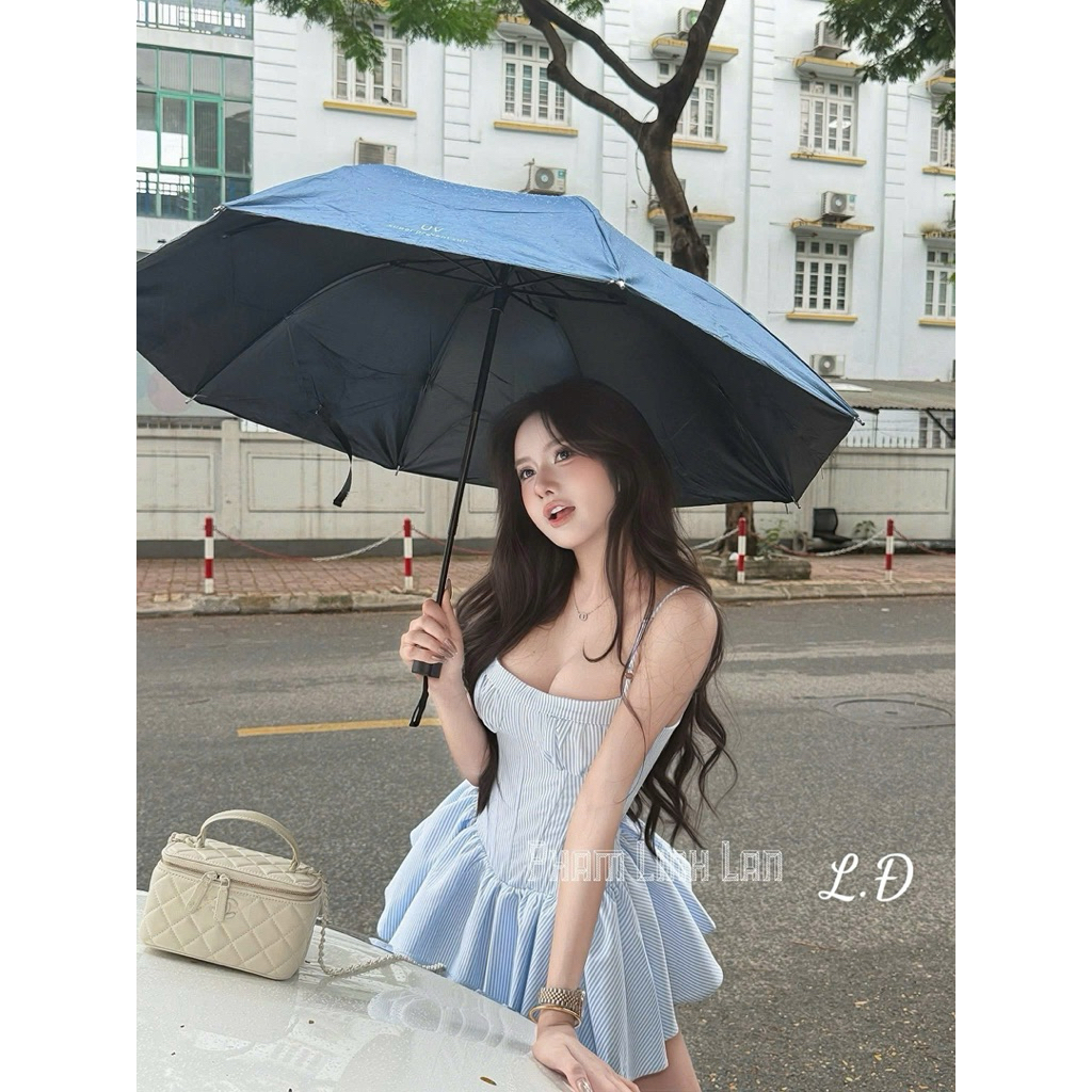 vát thô hai dây xoè bồng hai màu hồng - xanh mặc hè siêu mát SM