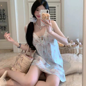 Váy Ngủ Lụa style Tiểu Thư,Màu Hồng Pastel,Không Kén Da,Hack Dáng ,Thiết Kế Dây Áo Phối Ren Lạ Mắt