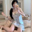 Váy Ngủ Lụa style Tiểu Thư,Màu Hồng Pastel,Không Kén Da,Hack Dáng ,Thiết Kế Dây Áo Phối Ren Lạ Mắt