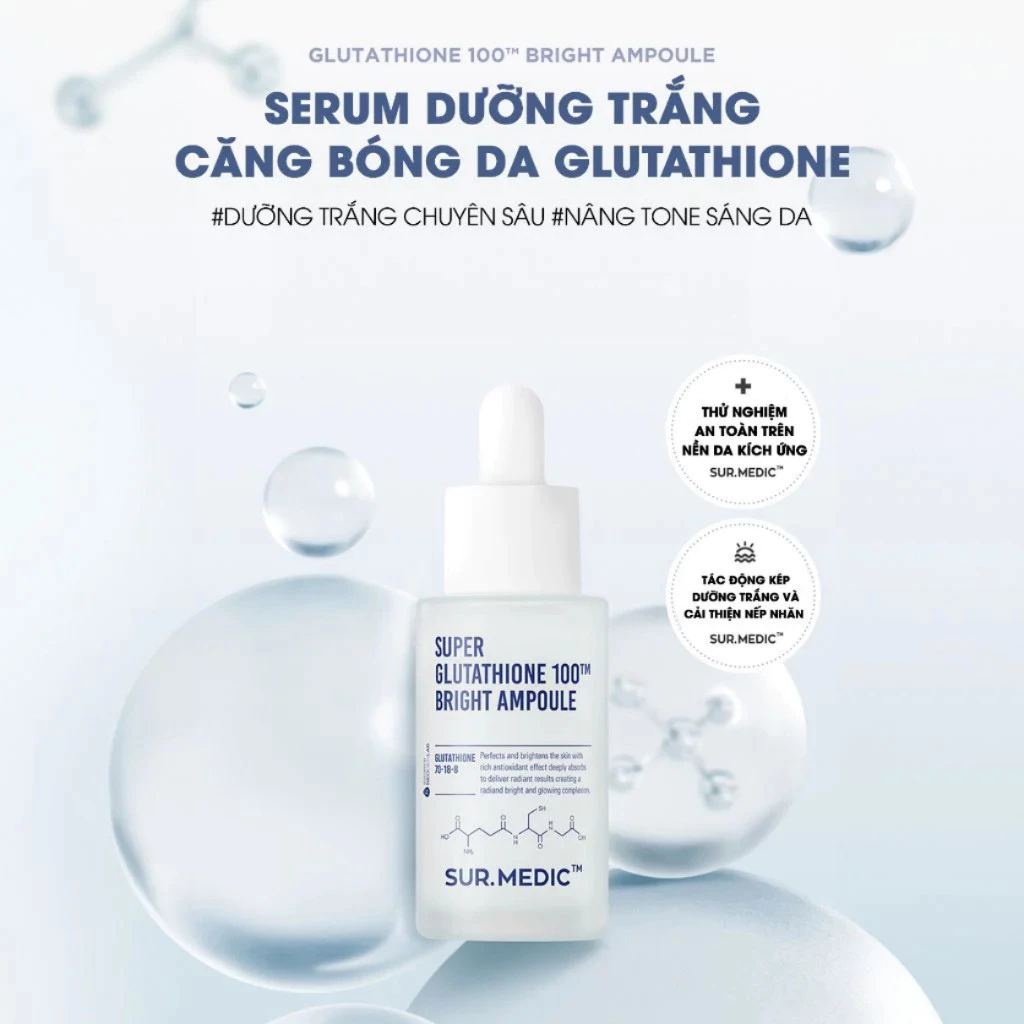 Tinh Chất Huyết Thanh 32ml + Kem Dưỡng Sur.Medic Super Glutathione 1000TM Sáng Da, Căng Bóng - Ever Queen