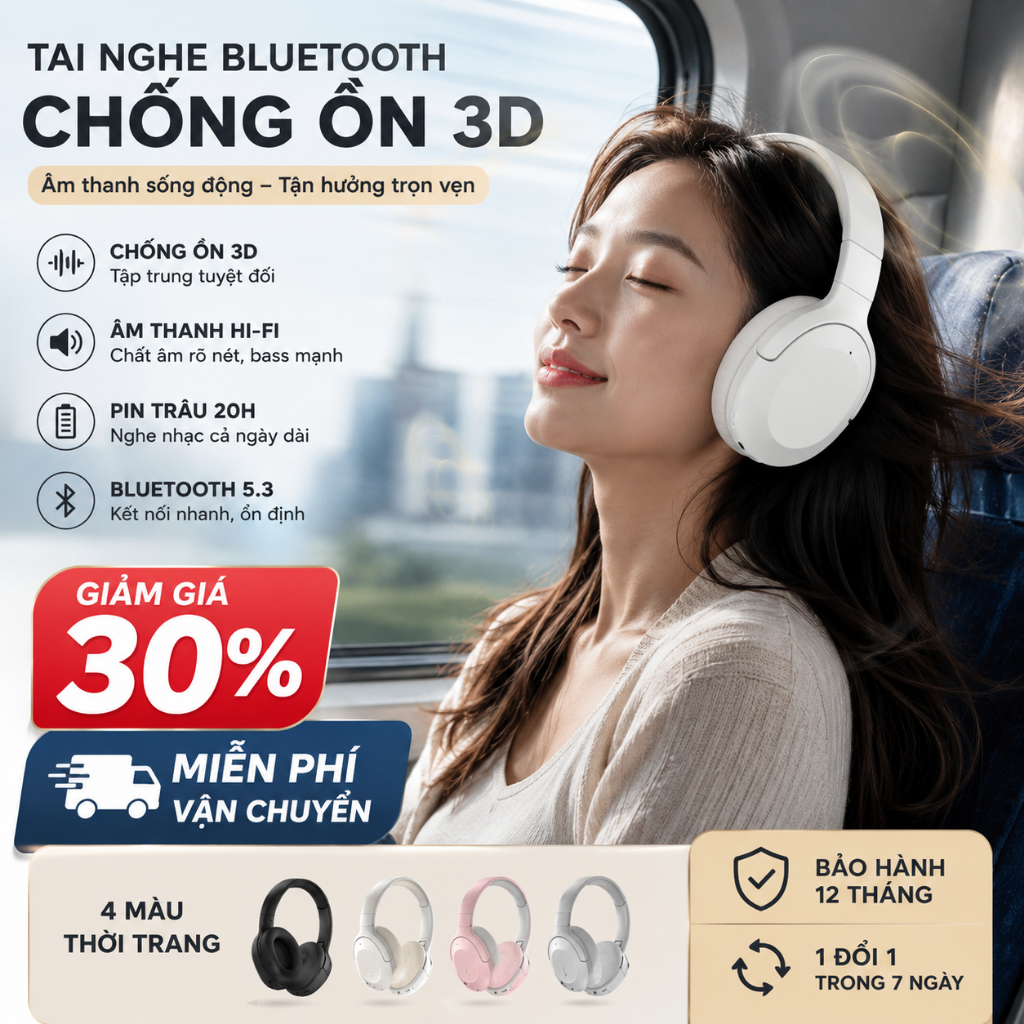 Tai Nghe Bluetooth Chụp Tai Không Dây｜Có Dây AUX｜Chống Ồn｜Pin Lâu｜Học Tập, Giải Trí
