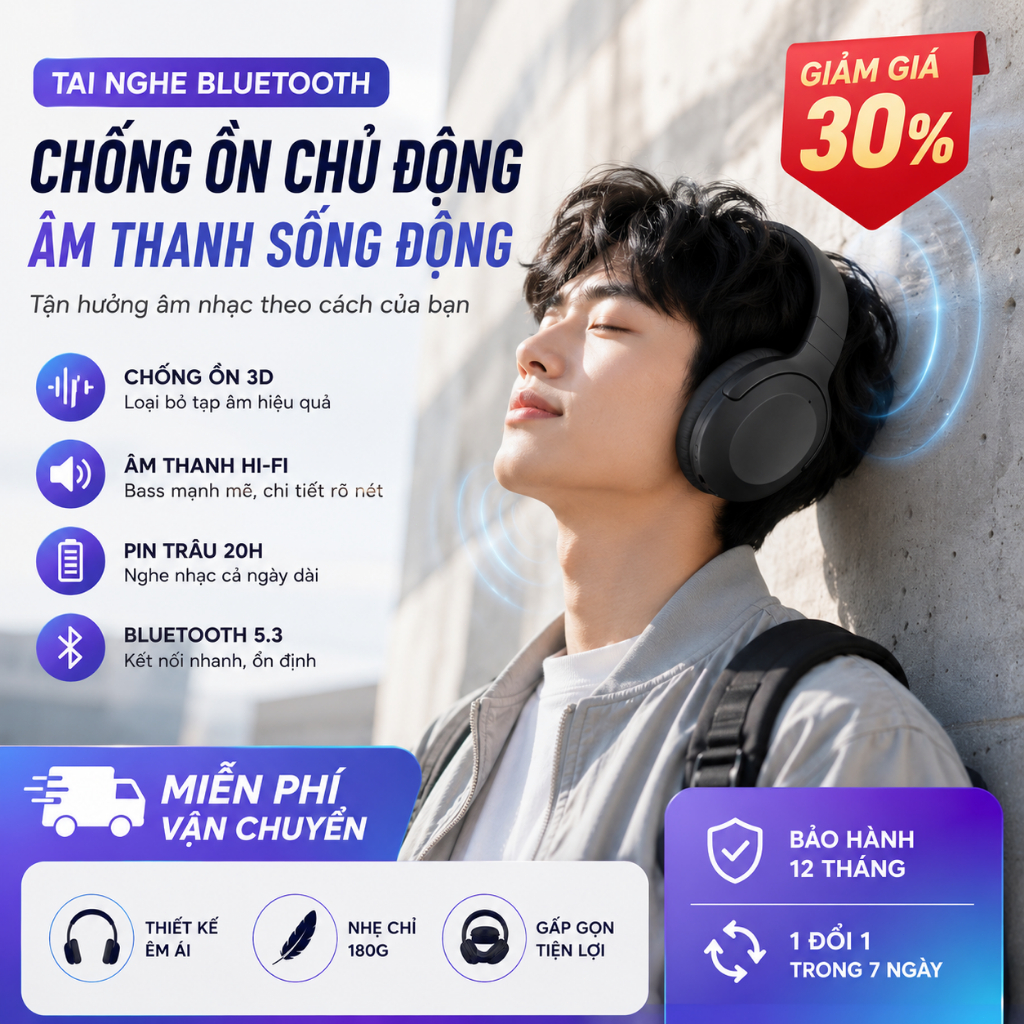 Tai Nghe Bluetooth Chụp Tai Không Dây｜Có Dây AUX｜Chống Ồn｜Pin Lâu｜Học Tập, Giải Trí
