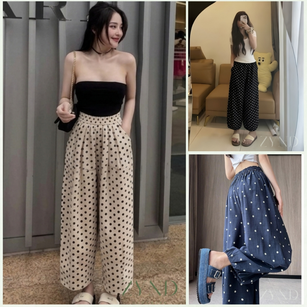 [HOT]QUẦN ĐŨI CHẤM BI ZYND - Quần chấm bi cạp chun ống rộng, item hot hit cho mùa hè, đi chơi đi làm cực xink - DĐ-M016