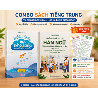 COMBO SÁCH 365 NGÀY HỌC TIẾNG TRUNG TỪ 0-HSK4 & NGỮ PHÁP VÀ BÀI TẬP THEO CHƯƠNG TRÌNH HSK9 CẤP(HSK123)(CÓ FILE NGHE)