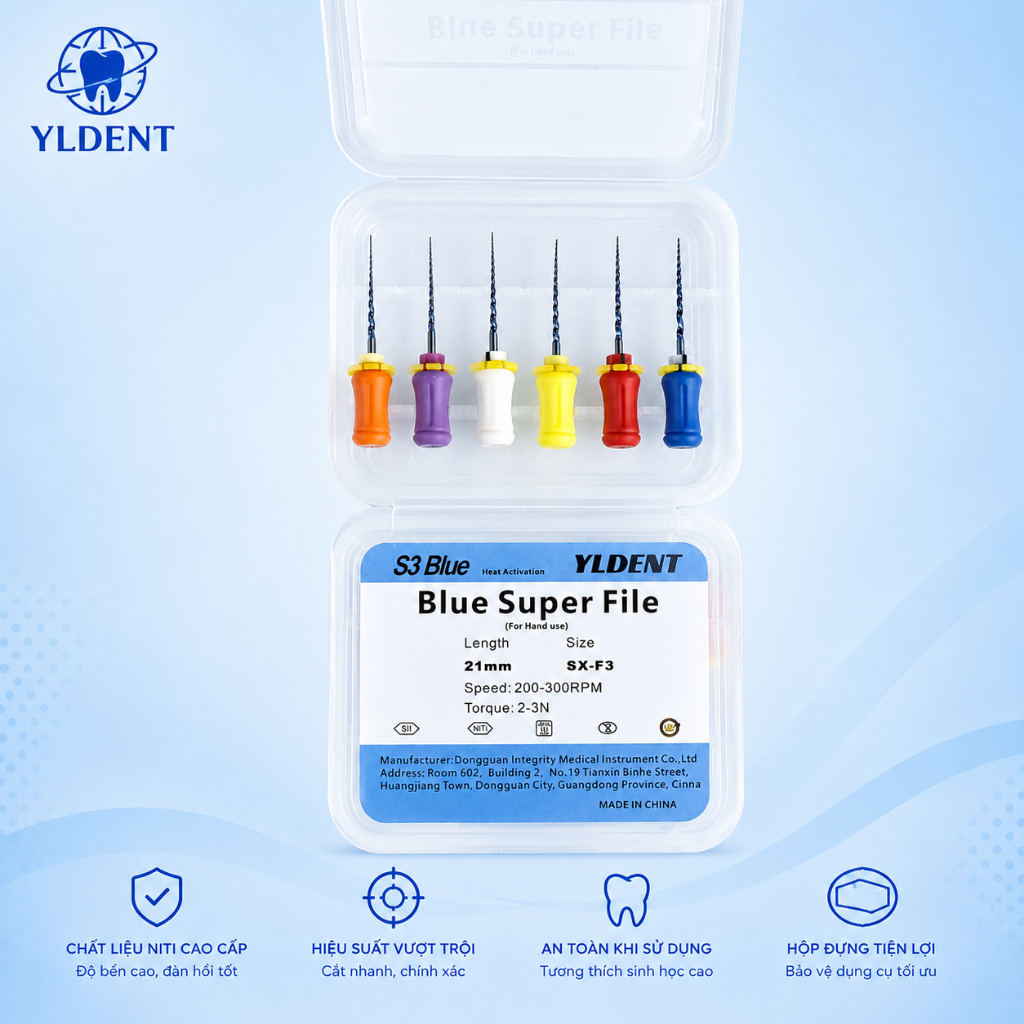 Protaper tay YLDENT S3 Blue dẻo kháng gãy chính hãng dùng trong nha khoa file nội nha - Xuất VAT
