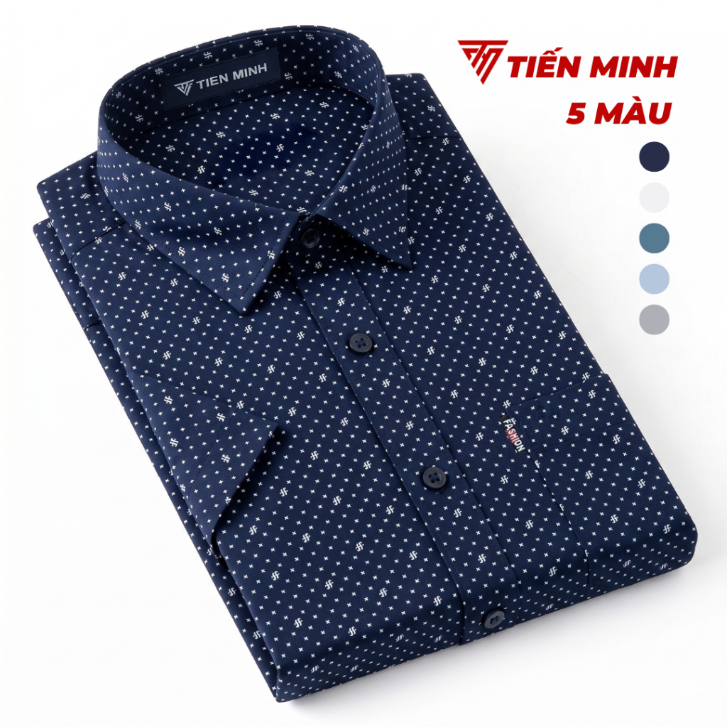 (Deal mở bán) TM9 Áo Sơ Mi Vải Kate Cao Cấp Trung Niên Ngắn Tay Dáng Suông Vạt Ngang Tiến MinhTM9