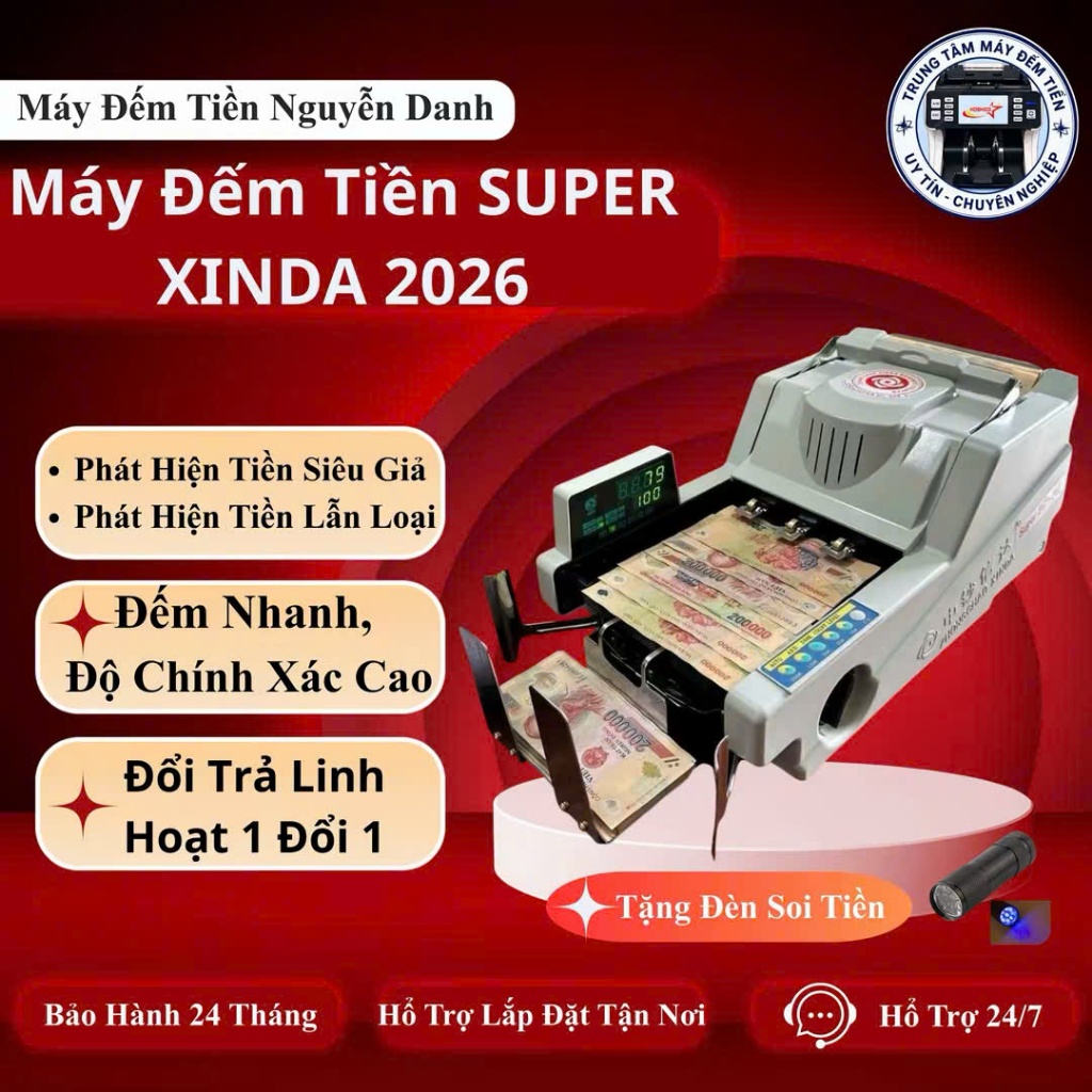 Máy Đếm Tiền Phát Hiện Tiền Giả XINDA 2026 New, Bảo Hành 24 tháng, tặng đèn soi tiền giả tặng đèn UV mini