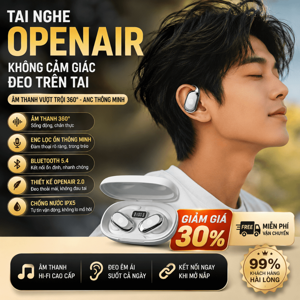 Tai Nghe Bluetooth Tai Nghe Không Dây Treo Tai ENC Giảm Ồn Chống Nước Bluetooth 5.4 Màn Hình Pin