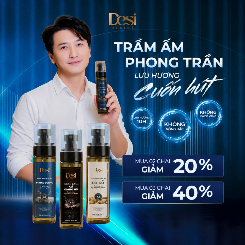 Nước hoa quần áo Desi 100ml, chai xịt thơm quần áo nam lưu hương lâu, khử mùi mồ hôi, lịch lãm nam tính
