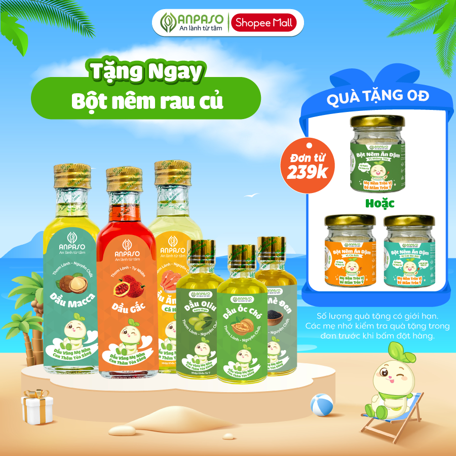 Dầu Ăn Dặm Cho Bé Anpaso - Set 3 dầu Oliu, Óc Chó, Cá Hồi 50ml, 100ml, 150ml - Dầu Chiên Xào 100ml