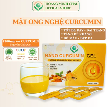 Nghệ Nano Curcumin, Tinh Bột Nghệ Nguyên Chất Hoàng Minh Châu, Nghệ Mật Ong, Hộp 20 Gói.
