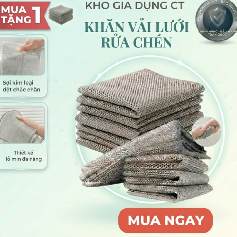 Khăn Lưới Lau Nhà bếp Rửa Bát Kim Loại, Khăn Lưới Dùng Lau Bát Chén Dĩa, Cọ Rửa Xong Nồi, Chống Bám Dầu Hot 2026
