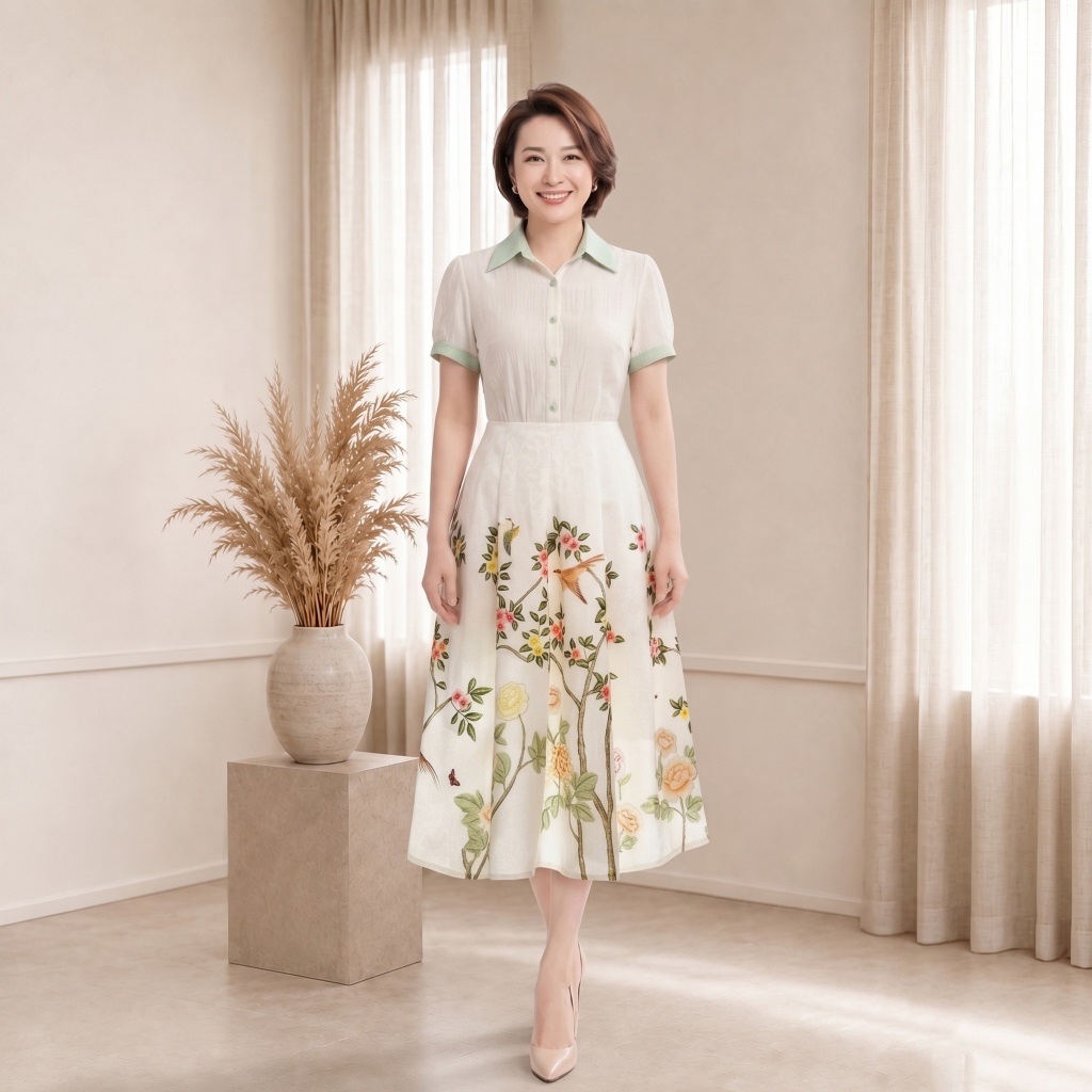 Đầm Thiết Kế ZEYRA Họa Tiết Hoa Thanh Lịch - Váy Công Sở Nữ Cổ Sơ Mi Chân Váy Dáng Xòe Nhẹ Tôn Vóc Dáng [Có Video]
