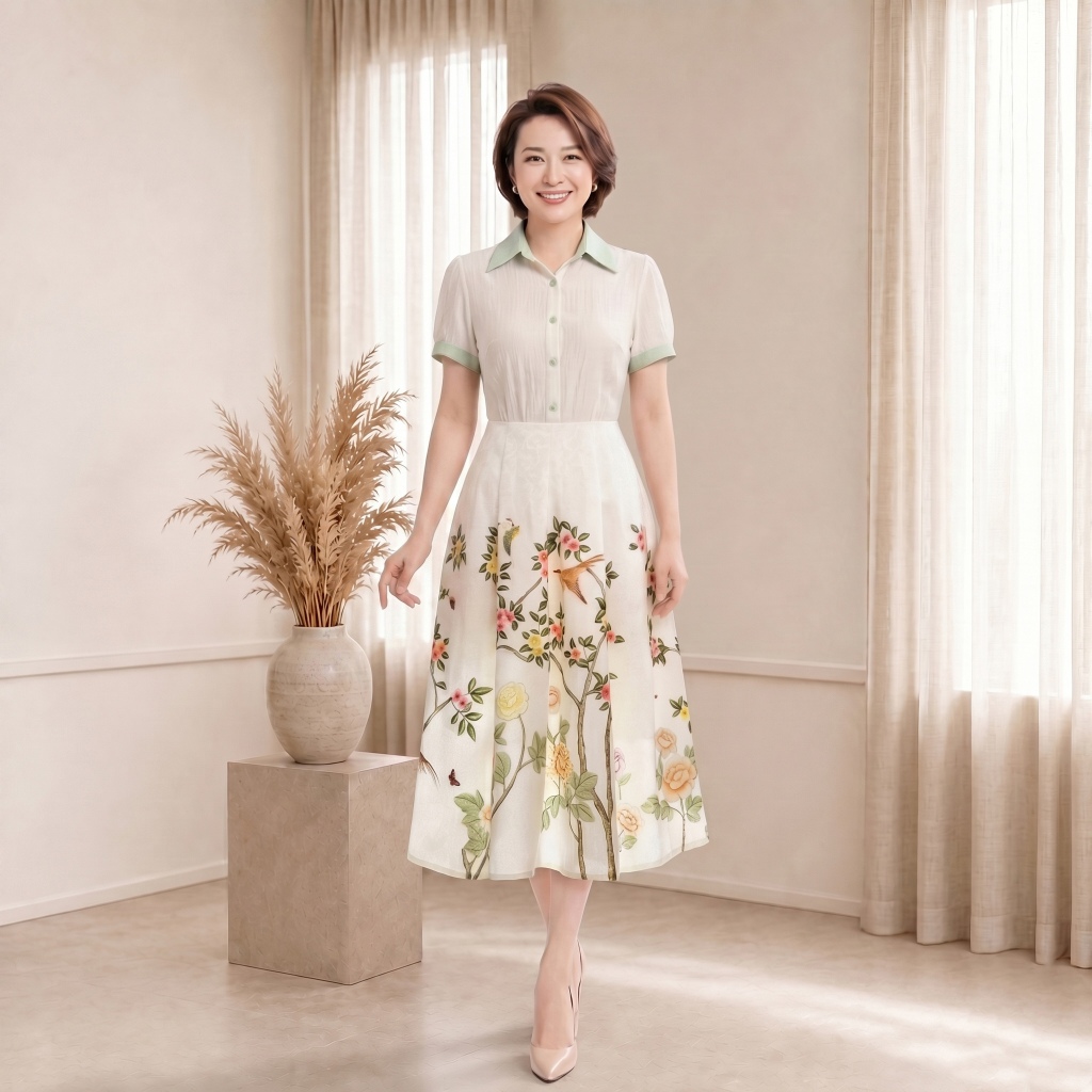 Đầm Thiết Kế ZEYRA Họa Tiết Hoa Thanh Lịch - Váy Công Sở Nữ Cổ Sơ Mi Chân Váy Dáng Xòe Nhẹ Tôn Vóc Dáng [Có Video]