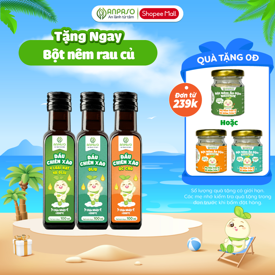 Dầu Chiên Xào Cho Bé Ăn Dặm Anpaso 100ml chịu nhiệt trên 200 độ C - Dầu oliu, óc chó, mix hạt