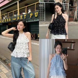 Sẵn Hoả tốc | Elora Top (TSW) Áo cổ yếm bèo tầng chấm bi Nữ the.sweaterweather