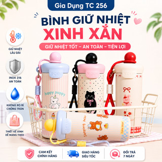 Bình giữ nhiệt Inox 316 600ml có ống hút dễ thương dành cho học sinh sinh viên, giữ nóng và lạnh