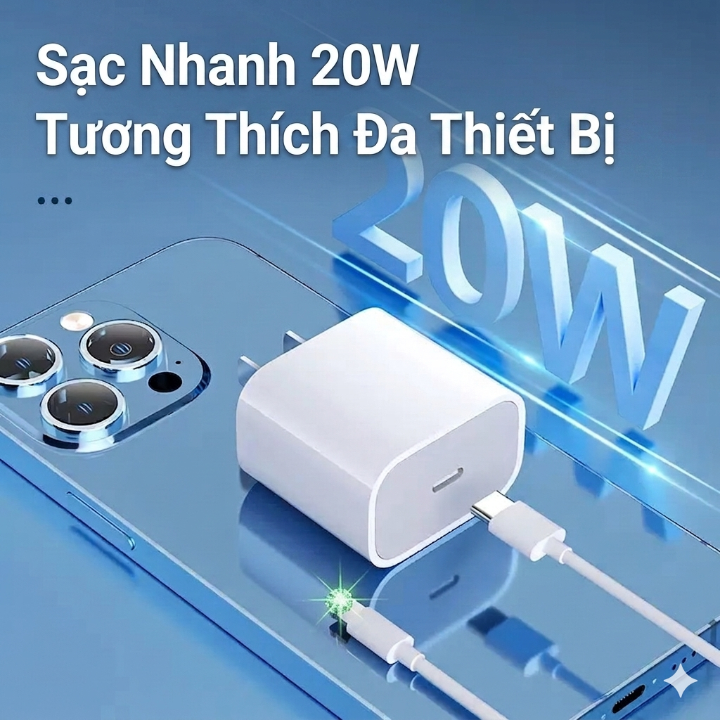 Bộ Sạc Nhanh PD 20W USB-C Cho iPhone / iPad – Củ Sạc Type C Sạc Ổn Định, Hạn Chế Nóng Máy