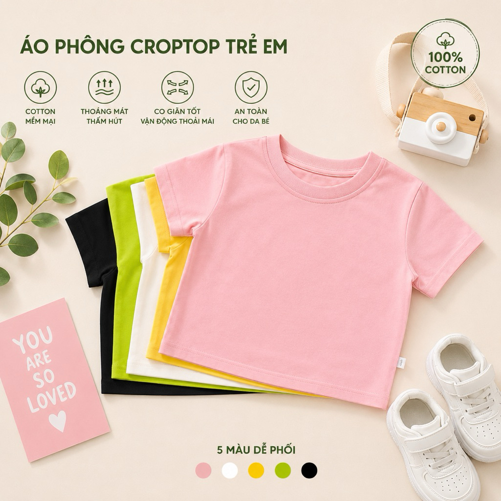 Áo Croptop Bé Gái Basic Hàn Quốc Chất Cotton 4 Chiều Mềm Mịn Co Giãn Mặc Đi Chơi Chụp Ảnh Cực Xinh