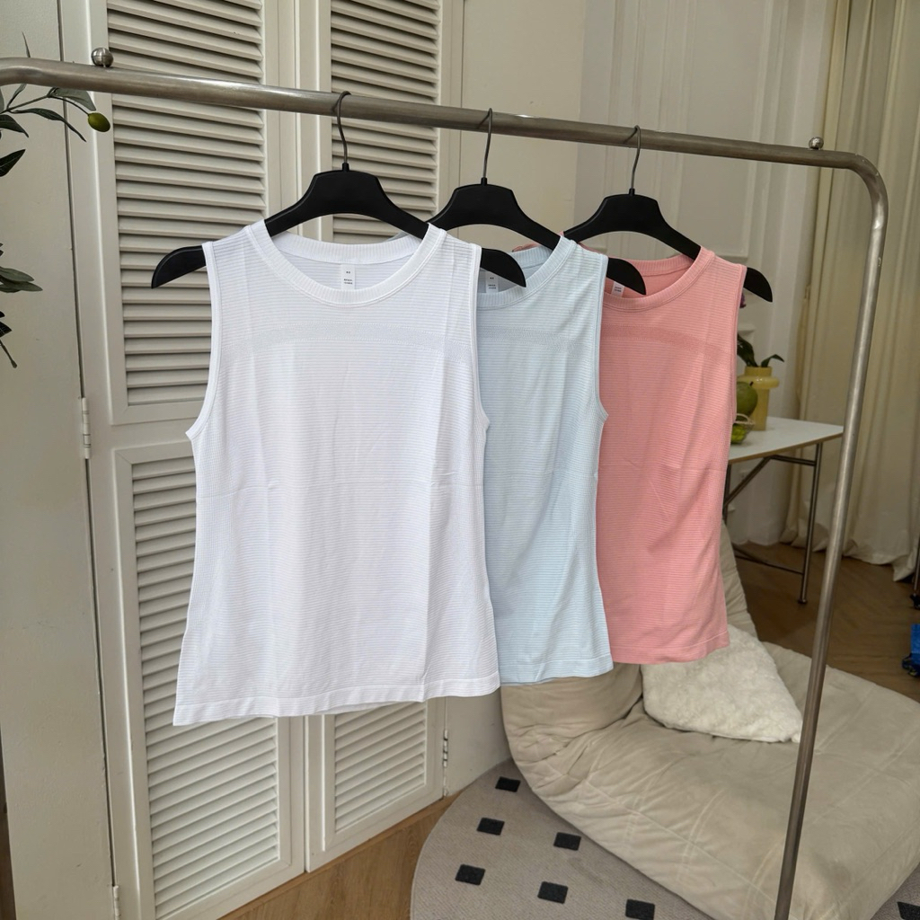 Áo Tank Top Thể Thao Nữ FitHer Dệt Gân Thoáng Khí Tập Pilates Chạy Bộ Đa Năng