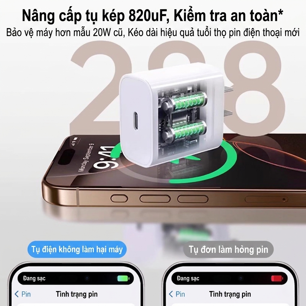 Bộ Sạc Nhanh PD 20W USB-C Cho iPhone / iPad – Củ Sạc Type C Sạc Ổn Định, Hạn Chế Nóng Máy
