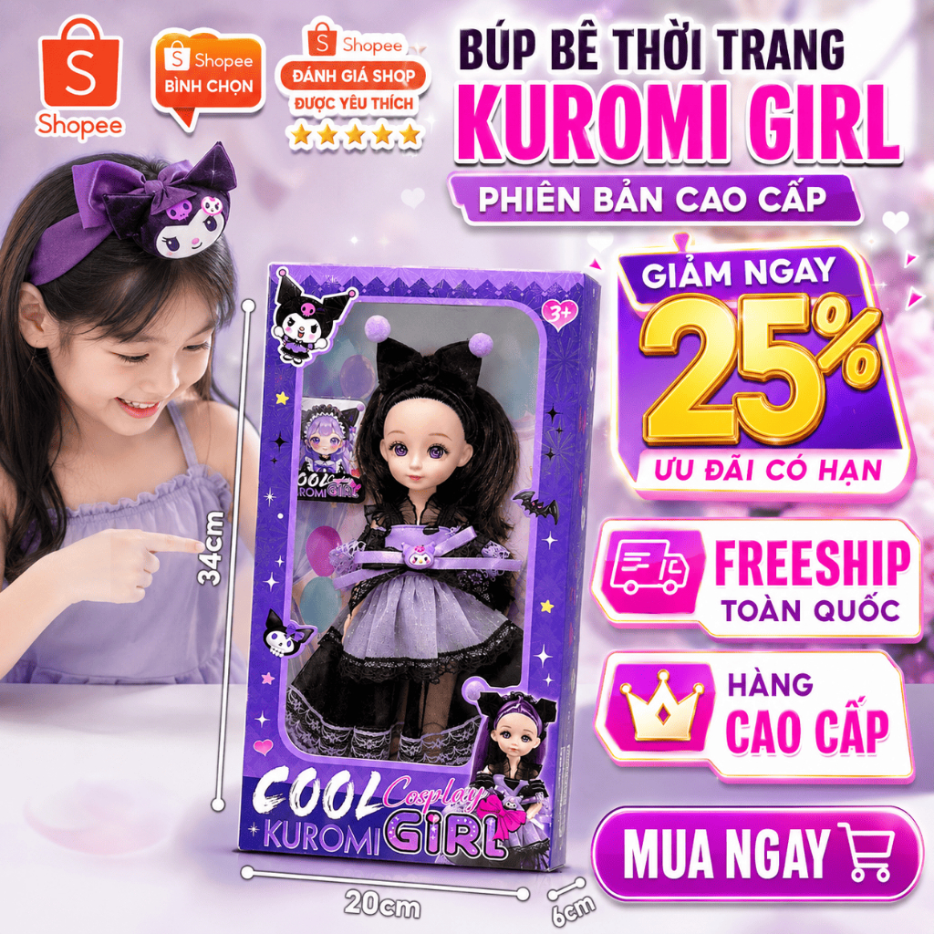 Búp Bê Cho Bé Gái Công Chúa Cá Tính Kuromi Đồ Chơi Bé Gái Dễ Thương Quà Tặng Cho Bé 30cm