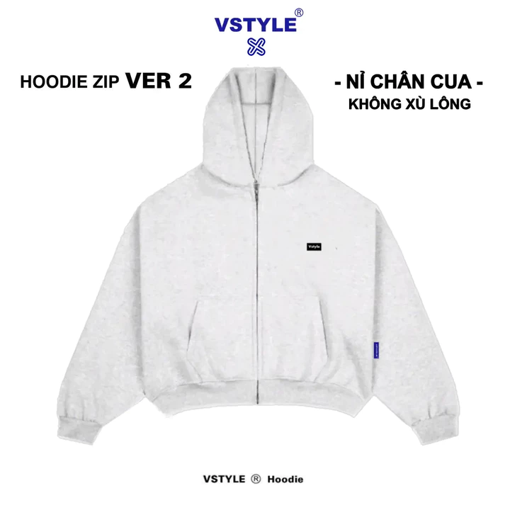 [KHÔNG XÙ LÔNG] Áo Hoodie Zip Ver.2 Nỉ Chân Cua Logo Vstyle Unisex