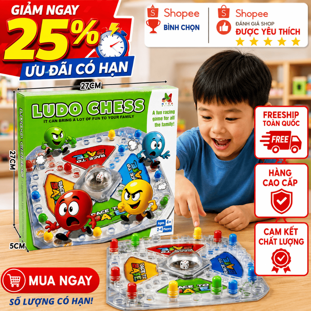 Bộ Cờ Cá Ngựa Ludo Cho Bé, Board Game Gia Đình 2-4 Người Chơi, Đồ Chơi Trí Tuệ Giáo Dục