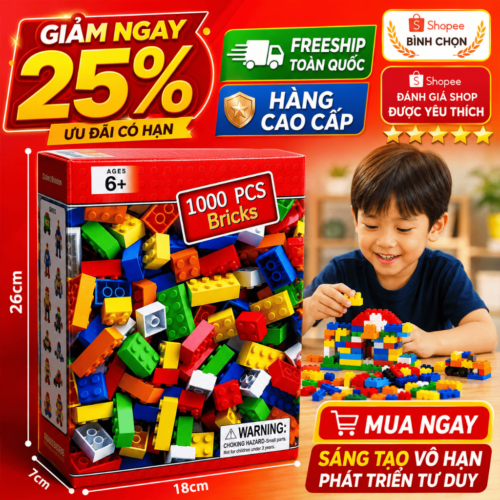 Bộ Xếp Hình 1000 Chi Tiết Building Bricks Gạch Lắp Ráp Đồ Chơi STEM Phát Triển Tư Duy Cho Bé