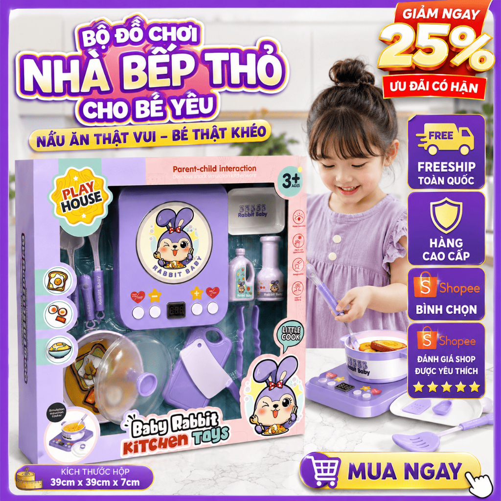 Bộ Đồ Chơi Nhà Bếp Baby Rabbit Kitchen Toys Cho Bé, Đồ Chơi Bếp Mini, Đồ Chơi Nấu Ăn Cho Bé