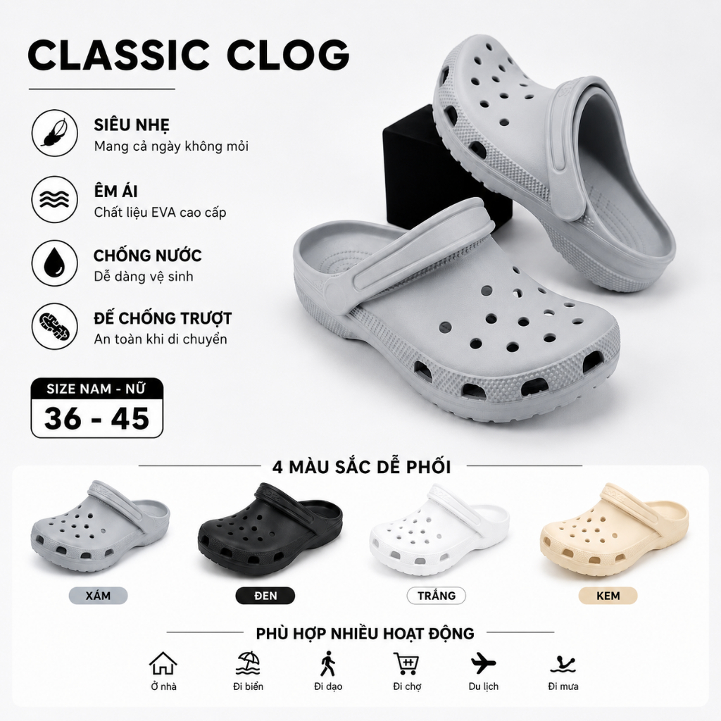 dép Sục, Dép Clog, Dép sandal quai hậu loại 1 hàng xịn mẫu mới 2025 chống trơn trượt