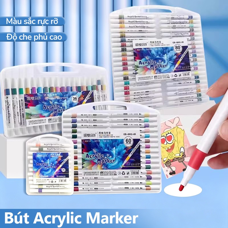 Màu Acrylic Marker Combo Ngòi Vẽ Trên Mọi Chất Liệu, Không Lem Chống Nước, Màu Sắc Tươi Sáng Cho Bé Học Sinh