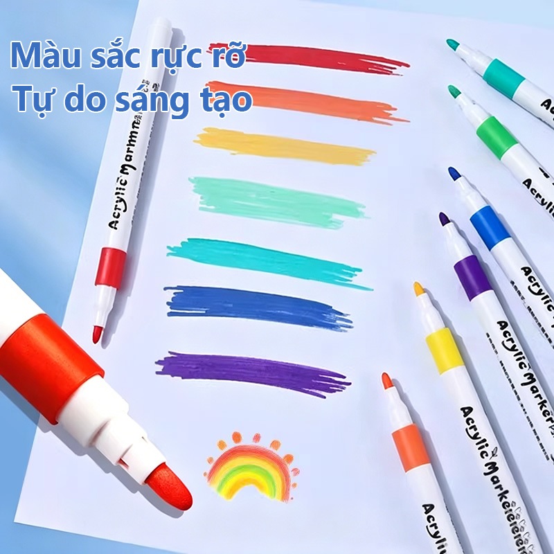 Màu Acrylic Marker Combo Ngòi Vẽ Trên Mọi Chất Liệu, Không Lem Chống Nước, Màu Sắc Tươi Sáng Cho Bé Học Sinh