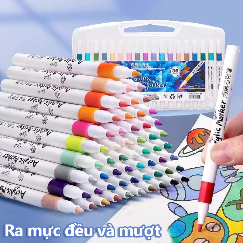 Màu Acrylic Marker Combo Ngòi Vẽ Trên Mọi Chất Liệu, Không Lem Chống Nước, Màu Sắc Tươi Sáng Cho Bé Học Sinh