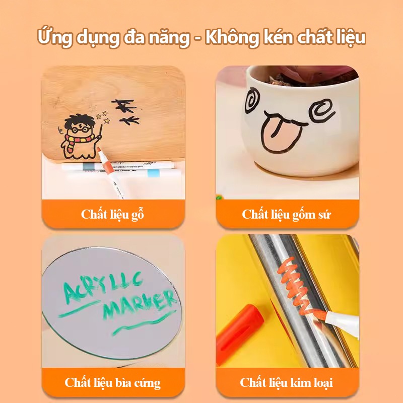 Acrylic Marker Cho Bé Màu Set Dụng Cụ Học Tập, Vẽ Đẹp Trên Mọi Chất Liệu, Mực Không Lem, Đầu Tròn 12-80 Màu Cao Cấp