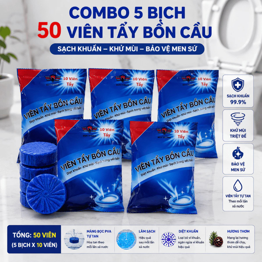 Viên Thả Bồn Cầu Tẩy Sạch Mảng Bám Khử Mùi Hàn Quốc, Viên Tẩy Bồn Cầu Gói 10 Viên Cực Kỳ Tiện Lợi - Huy Tưởng | BigBuy360 - bigbuy360.vn