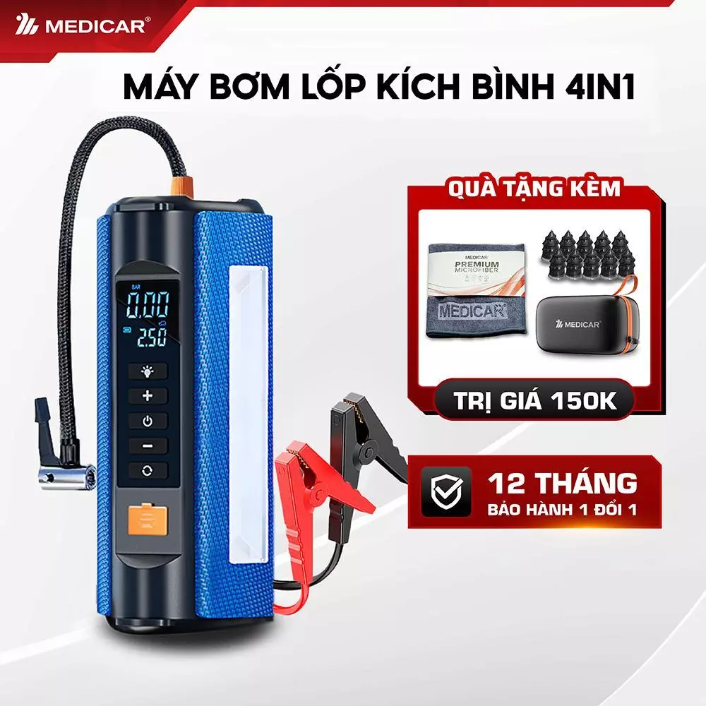 Sản phẩm Bơm Lốp Kích Bình Ô Tô V2 4IN1 Medicar 12.000mAh - Chính Hãng