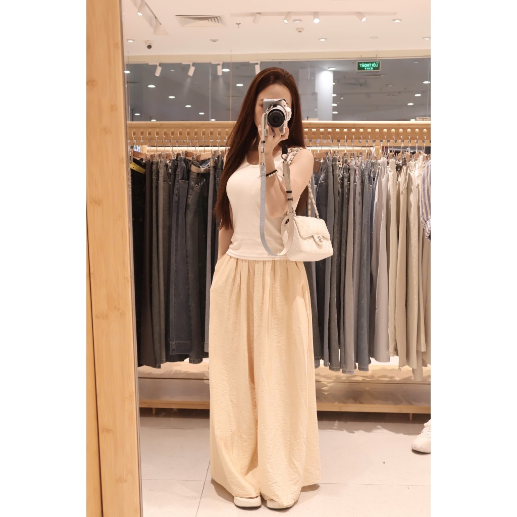Quần nữ ống rộng dáng suông vải đũi bigsize, quần cạp chun giả váy thoáng mát mùa hè B12