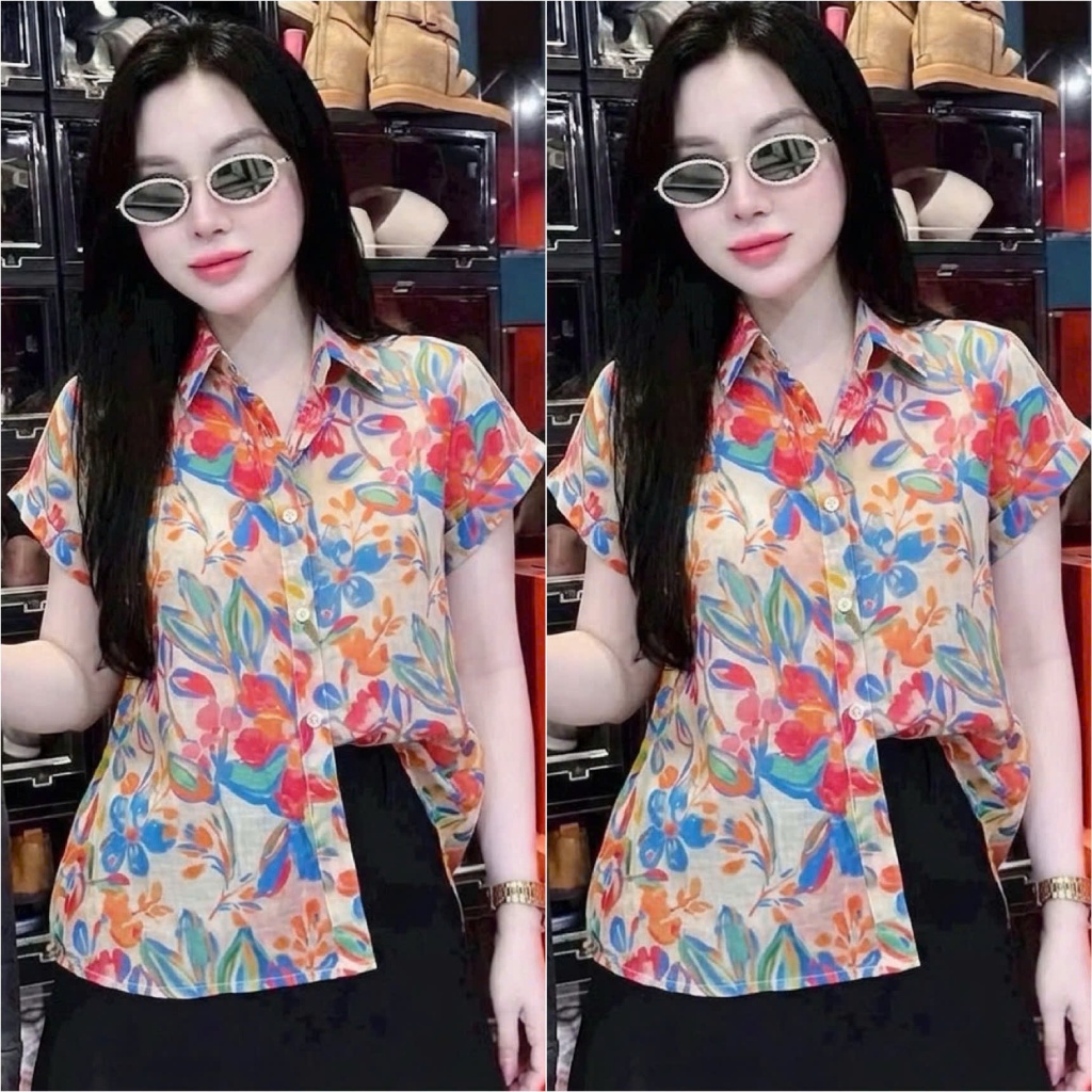 HT38 Áo Voan Tơ Hoa Tay Ngắn Size 40-70kg Chất Liệu Mềm Nhẹ Mát Hạn Chế Nhăn