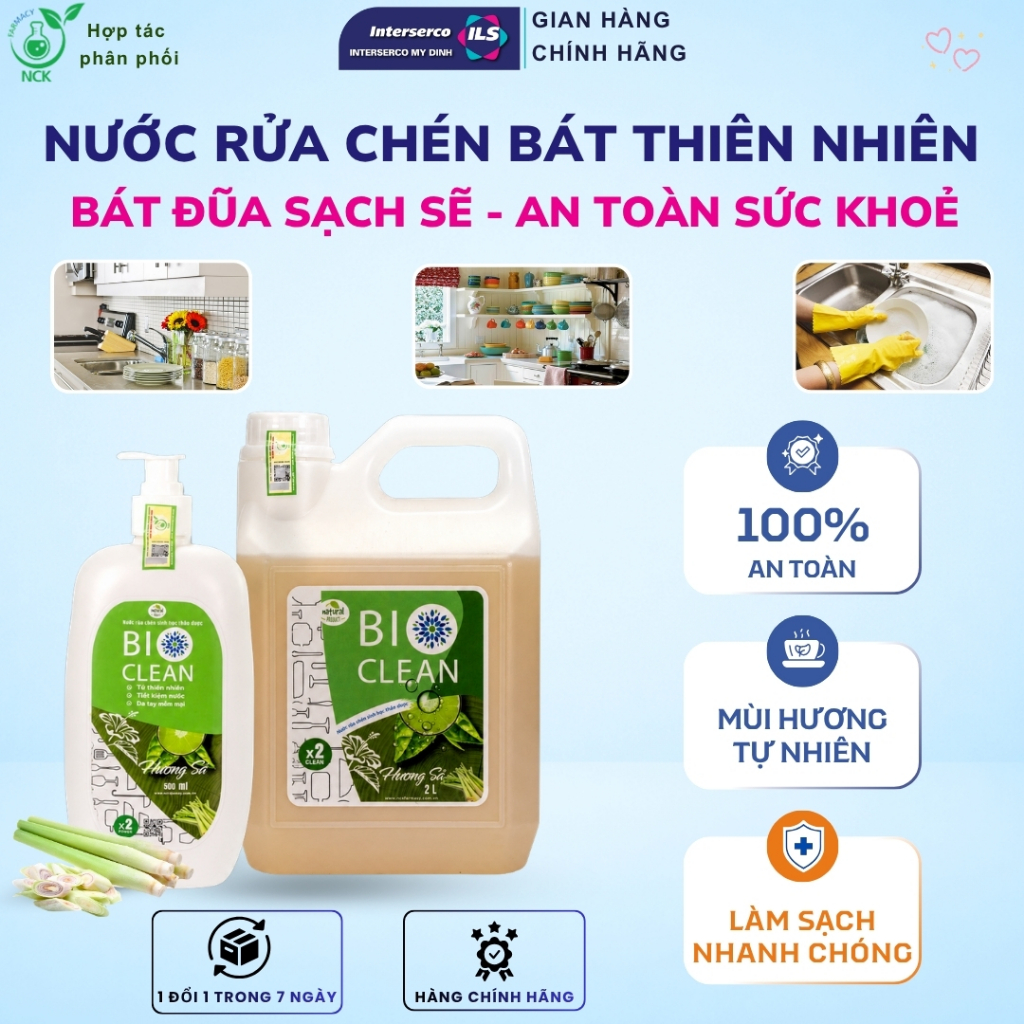 Nước Rửa Bát Thiên Nhiên Bio Clean Khử Mùi Tanh, Dầu Mỡ, Nước Rửa Chén Chanh Xả Lô Hội Thơm Hơn Nước Rửa Chén Sunlight