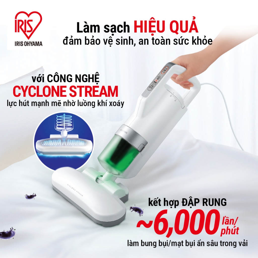 Máy hút bụi diệt mạt IRIS OHYAMA IC‑FAC2 – Đầu hút lớn, rung mạnh, công suất 400W, chuyên nệm & sofa