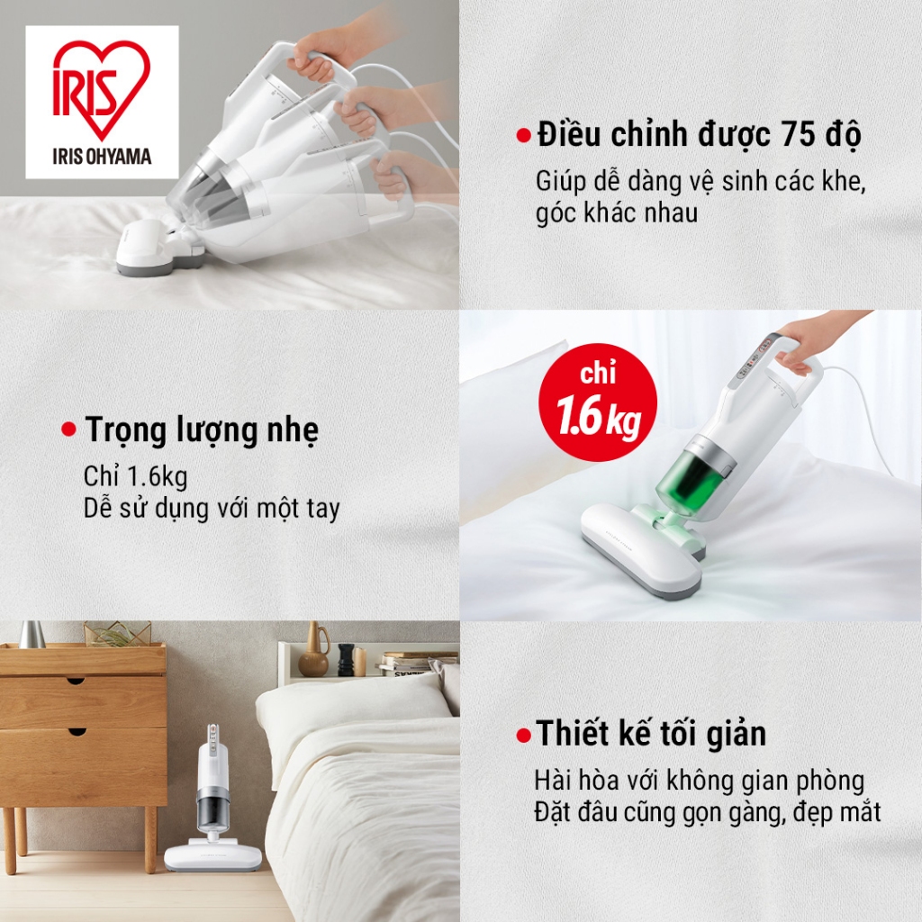 Máy hút bụi diệt mạt IRIS OHYAMA IC‑FAC2 – Đầu hút lớn, rung mạnh, công suất 400W, chuyên nệm & sofa