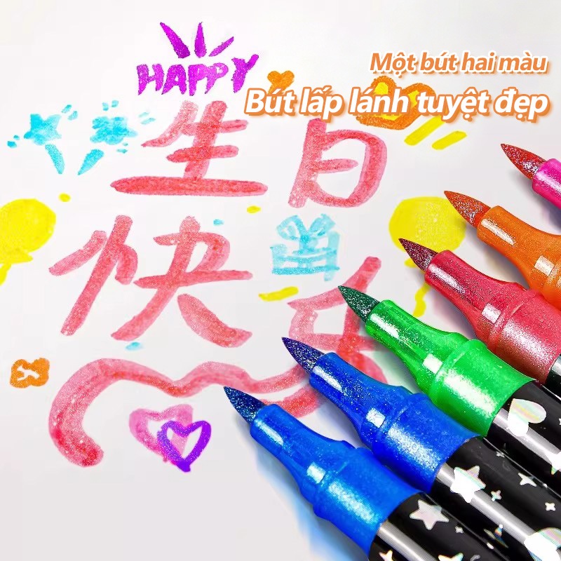 Màu Acrylic Marker – Hộp 24 Màu Nhũ Kim Tuyến Đầu Mềm, Cho Bé Vẽ Tranh Sáng Tạo, Đồ Dùng Học Tập Quà Tặng​