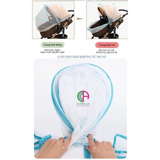 màn chụp xe đẩy em bé chống muỗi, che gió, chắn bụi khi ra đường