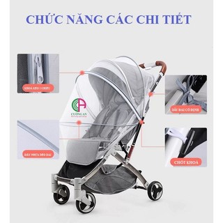 màn chụp xe đẩy em bé chống muỗi, che gió, chắn bụi khi ra đường