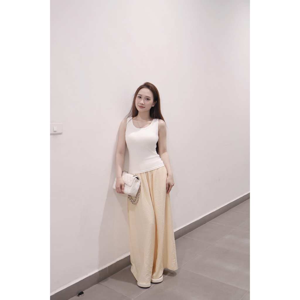 Quần nữ ống rộng dáng suông vải đũi bigsize, quần cạp chun giả váy thoáng mát mùa hè B12