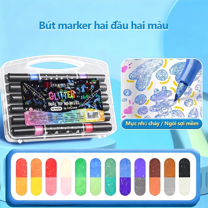 Màu Acrylic Marker Ngòi học sinh Vẽ Combo Nhũ Kim Tuyến 36/48/72 Màu Đầu Mềm Che Phủ Cao An Toàn Cho Bé Sáng Tạo