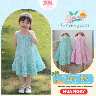 Đầm Bé Gái Cổ Yếm Đính Tulip AZD526 – Váy Thô Cotton Sọc Xinh Xắn Cao Cấp