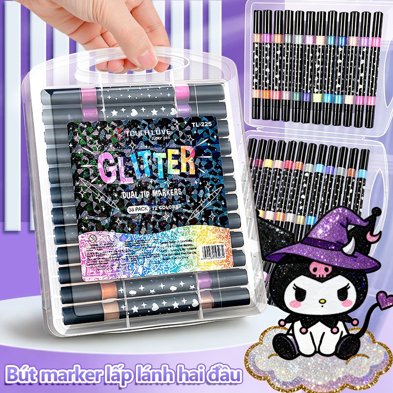 Acrylic Marker Cao Cấp 2 Đầu Nhiều Màu Cho Bé Vẽ Sáng Tạo, Đầu Mềm Mượt, Độ Che Phủ Tốt, Bộ 24/48/72 Màu Nhũ Kim Tuyến