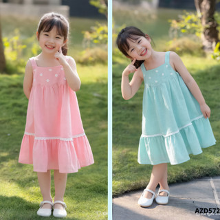 Váy 2 Dây Bé Gái Thêu Hoa Pastel Daisy AZD572 - Đầm Cotton 2 Lớp Xòe Duyên Dáng